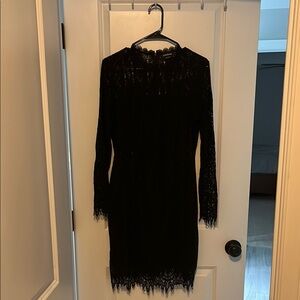 bebe Black Embellished Ruffled Knee-Length Dress
